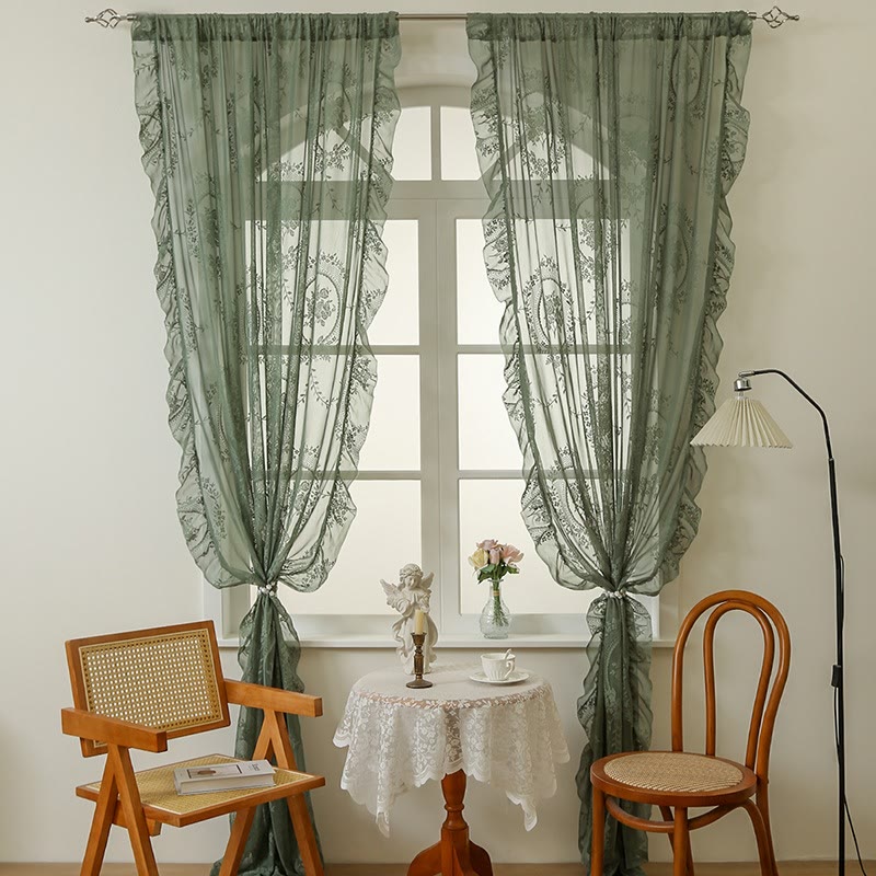 Cottage Lace Sheer Curtain with Ruffle Trim