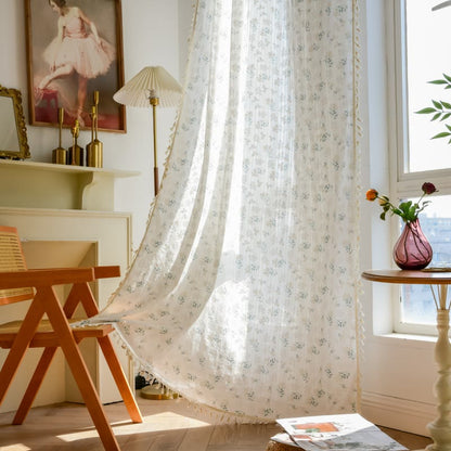 Refresh Floral Tassel Cotton Sheer Curtain