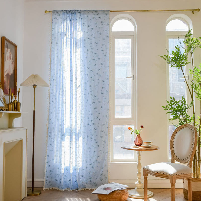 Refresh Floral Tassel Cotton Sheer Curtain