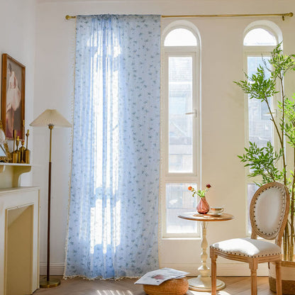 Refresh Floral Tassel Cotton Sheer Curtain