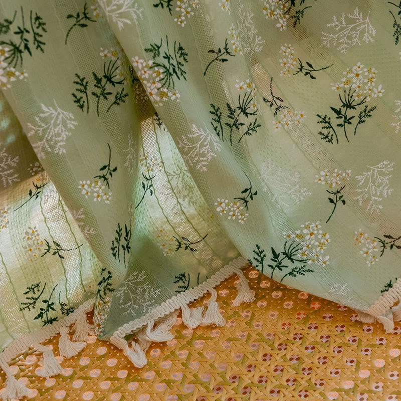 Refresh Floral Tassel Cotton Sheer Curtain