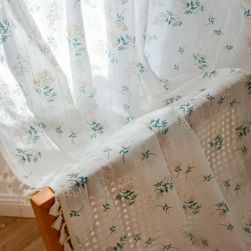 Refresh Floral Tassel Cotton Sheer Curtain