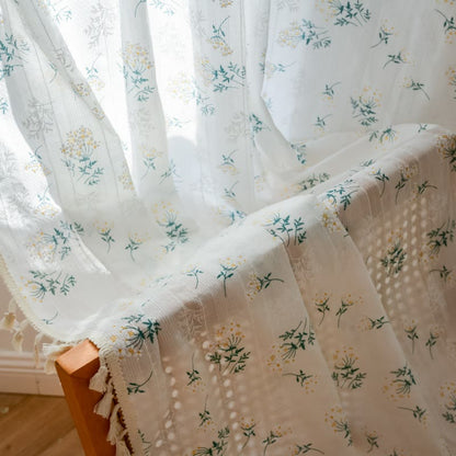 Refresh Floral Tassel Cotton Sheer Curtain
