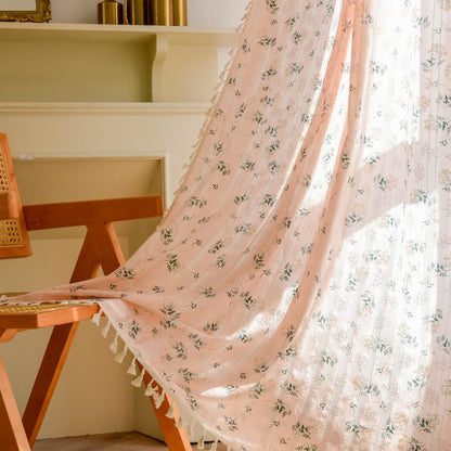 Refresh Floral Tassel Cotton Sheer Curtain