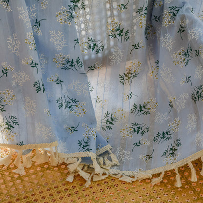 Refresh Floral Tassel Cotton Sheer Curtain