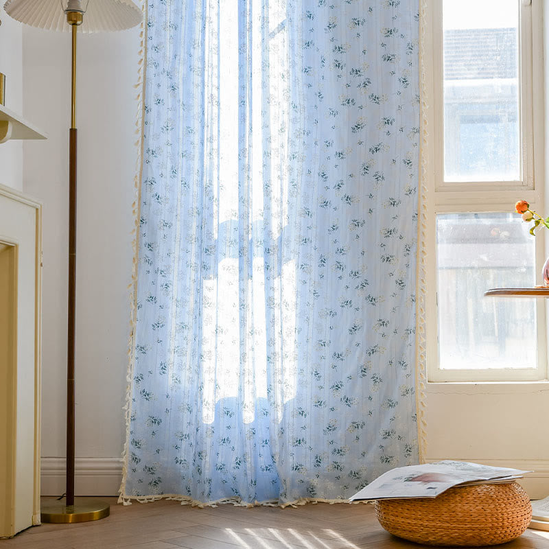 Refresh Floral Tassel Cotton Sheer Curtain