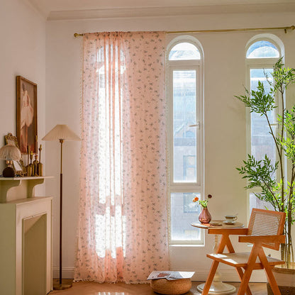 Refresh Floral Tassel Cotton Sheer Curtain