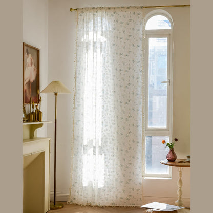 Refresh Floral Tassel Cotton Sheer Curtain