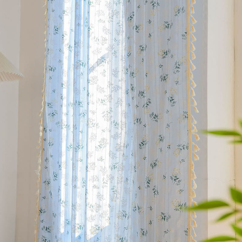 Refresh Floral Tassel Cotton Sheer Curtain
