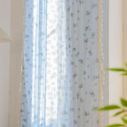 Refresh Floral Tassel Cotton Sheer Curtain