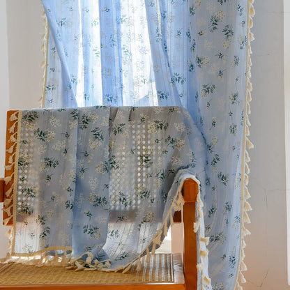 Refresh Floral Tassel Cotton Sheer Curtain