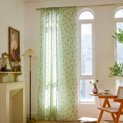 Refresh Floral Tassel Cotton Sheer Curtain