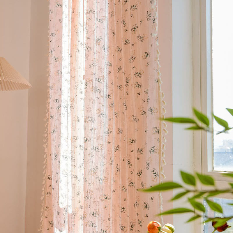 Refresh Floral Tassel Cotton Sheer Curtain