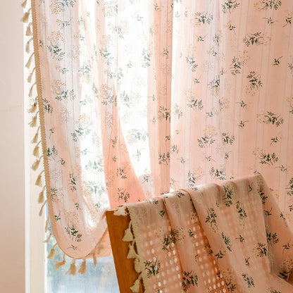 Refresh Floral Tassel Cotton Sheer Curtain