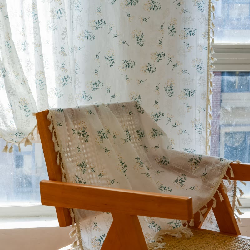 Refresh Floral Tassel Cotton Sheer Curtain