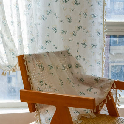 Refresh Floral Tassel Cotton Sheer Curtain