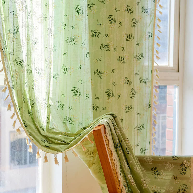Refresh Floral Tassel Cotton Sheer Curtain