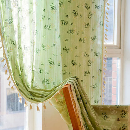 Refresh Floral Tassel Cotton Sheer Curtain