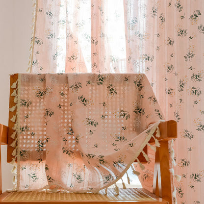 Refresh Floral Tassel Cotton Sheer Curtain