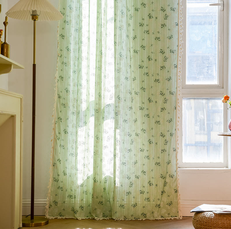 Refresh Floral Tassel Cotton Sheer Curtain