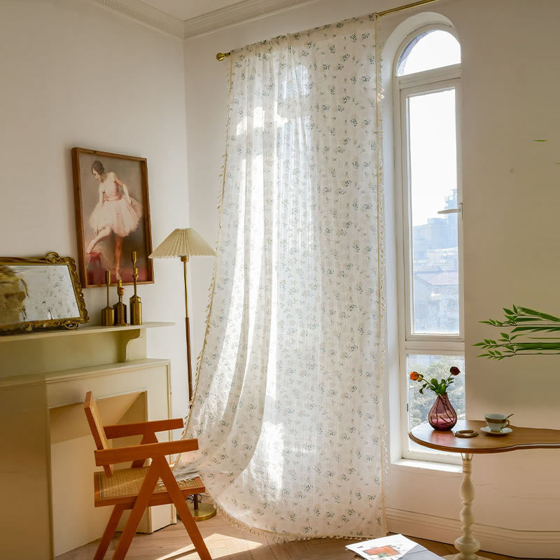 Refresh Floral Tassel Cotton Sheer Curtain