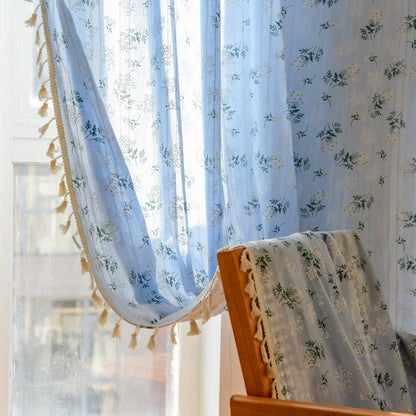 Refresh Floral Tassel Cotton Sheer Curtain