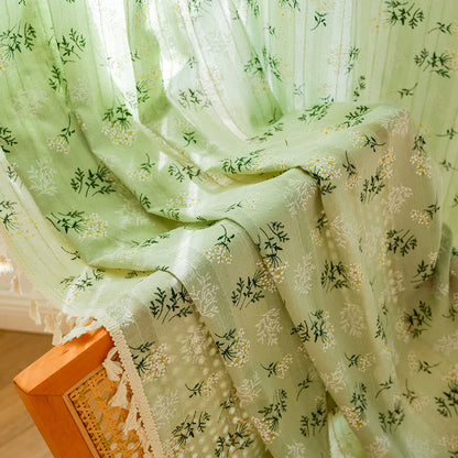 Refresh Floral Tassel Cotton Sheer Curtain