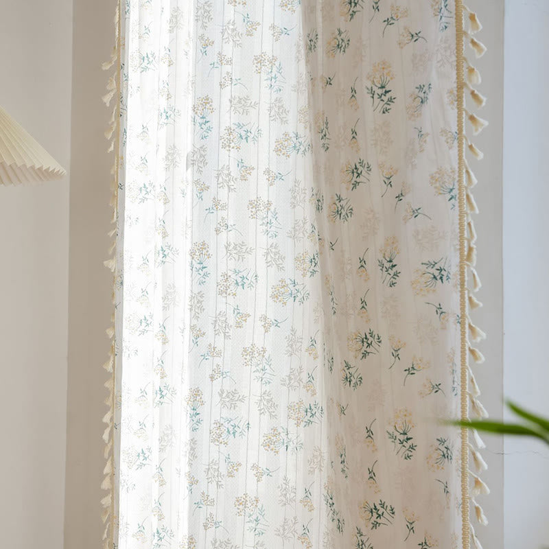 Refresh Floral Tassel Cotton Sheer Curtain