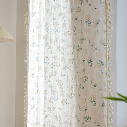 Refresh Floral Tassel Cotton Sheer Curtain