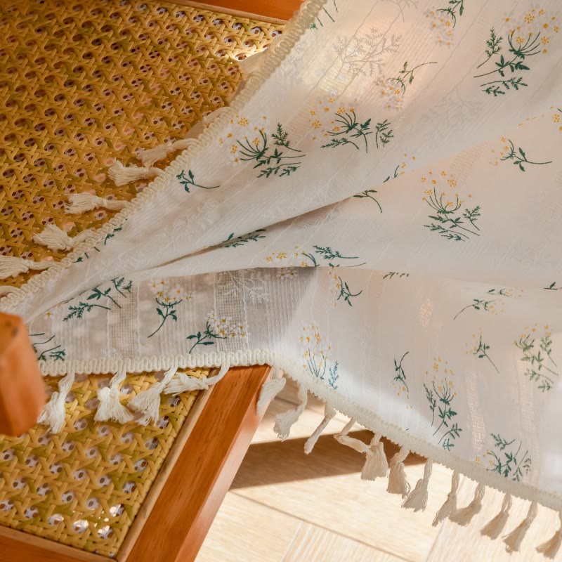 Refresh Floral Tassel Cotton Sheer Curtain