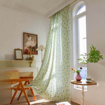 Refresh Floral Tassel Cotton Sheer Curtain