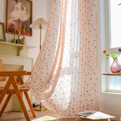 Refresh Floral Tassel Cotton Sheer Curtain