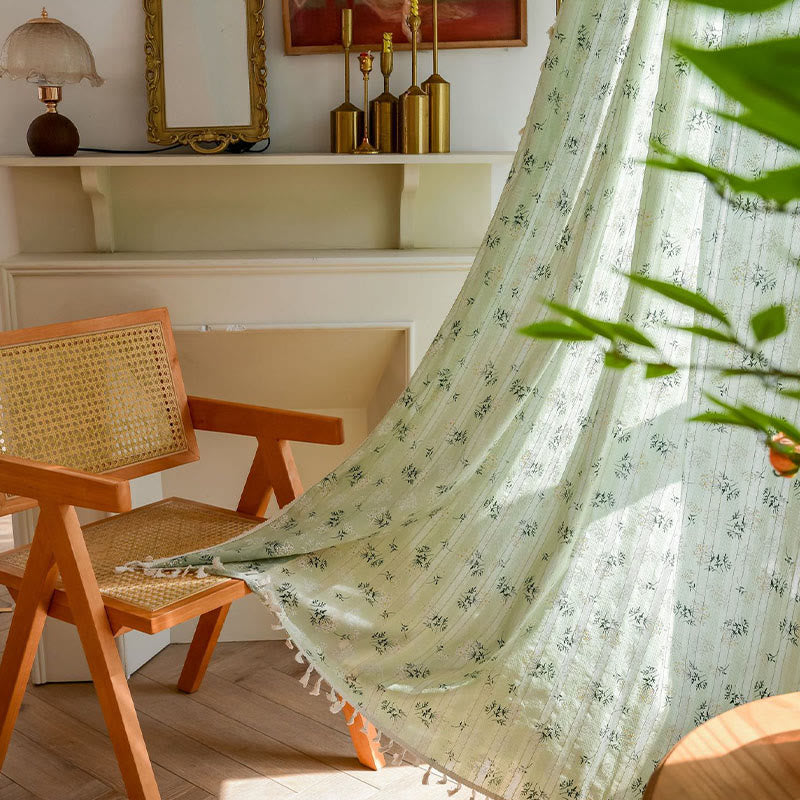 Refresh Floral Tassel Cotton Sheer Curtain