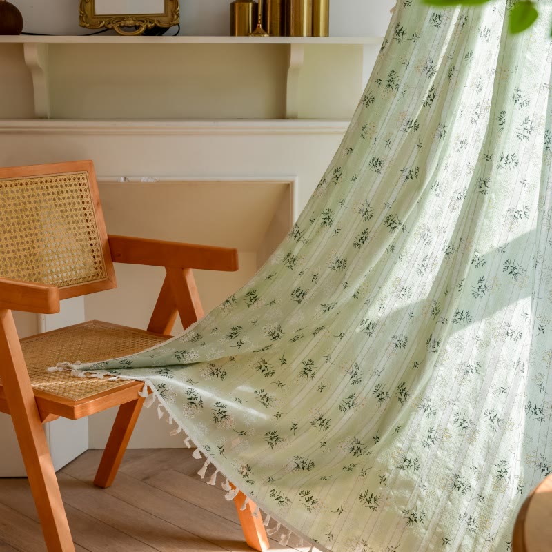 Refresh Floral Tassel Cotton Sheer Curtain