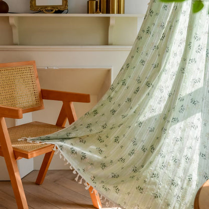 Refresh Floral Tassel Cotton Sheer Curtain