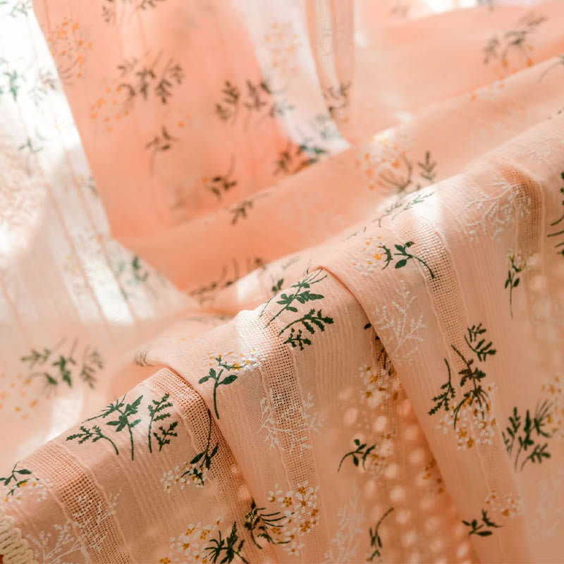 Refresh Floral Tassel Cotton Sheer Curtain