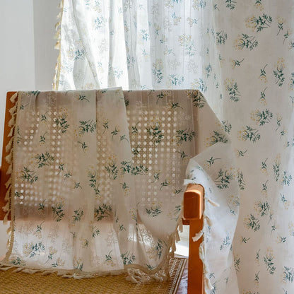 Refresh Floral Tassel Cotton Sheer Curtain