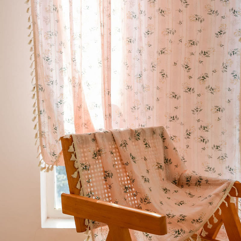 Refresh Floral Tassel Cotton Sheer Curtain