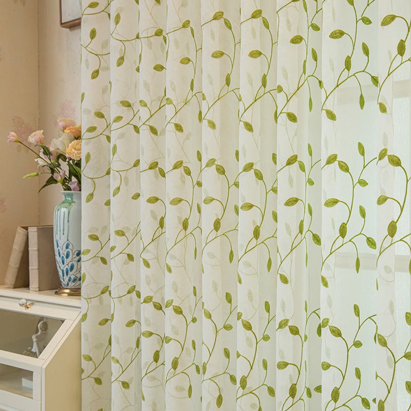 Cottage Style Green Leaf Sheer Curtain