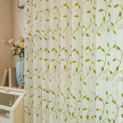 Cottage Style Green Leaf Sheer Curtain