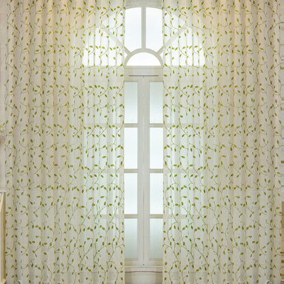 Cottage Style Green Leaf Sheer Curtain
