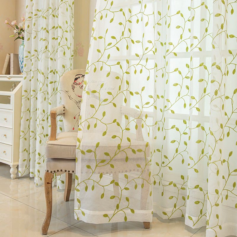 Cottage Style Green Leaf Sheer Curtain