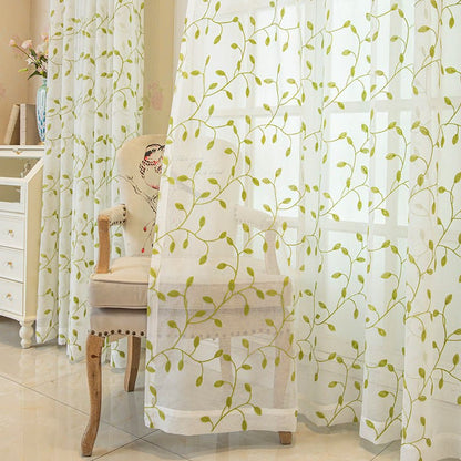 Cottage Style Green Leaf Sheer Curtain