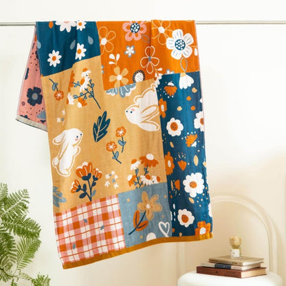 Pastoral Bunny & Floral Cotton Gauze Bath Towel
