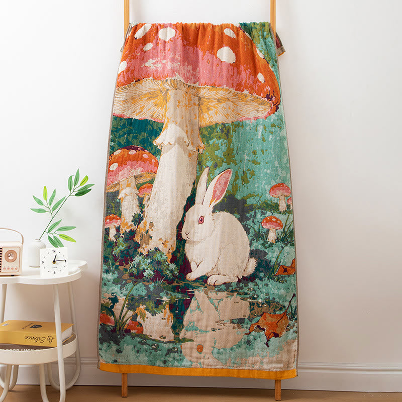 Mushroom & Bunny Cotton Gauze Bath Towel