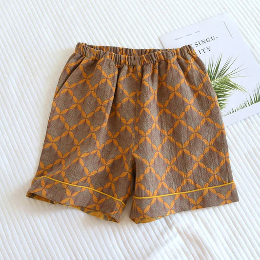 Yellow Plaid Cotton Gauze Pajama Shorts