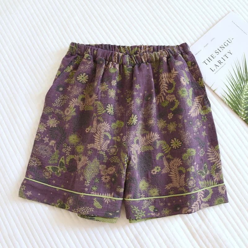 Purple Mimosa Cotton Gauze Pajama Shorts