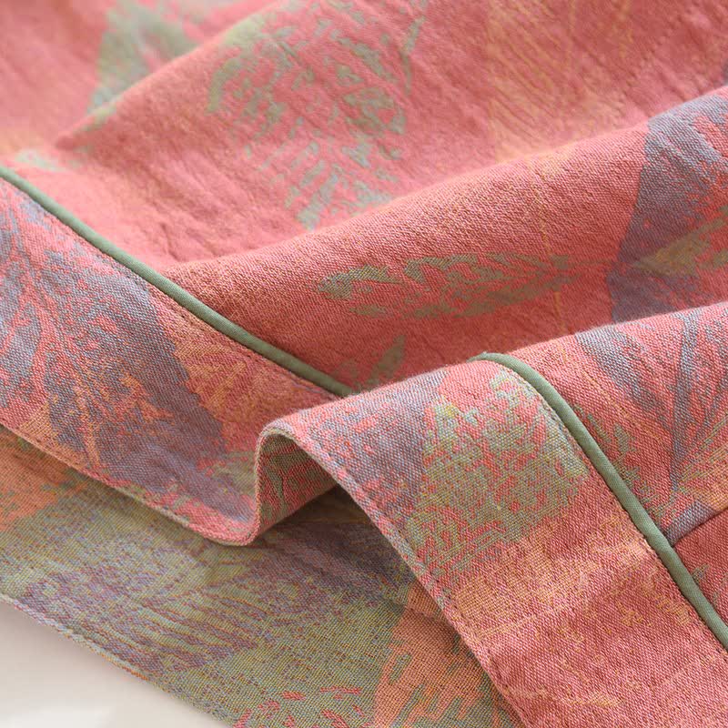 Artistic Leaf Cotton Gauze Pajama Shorts