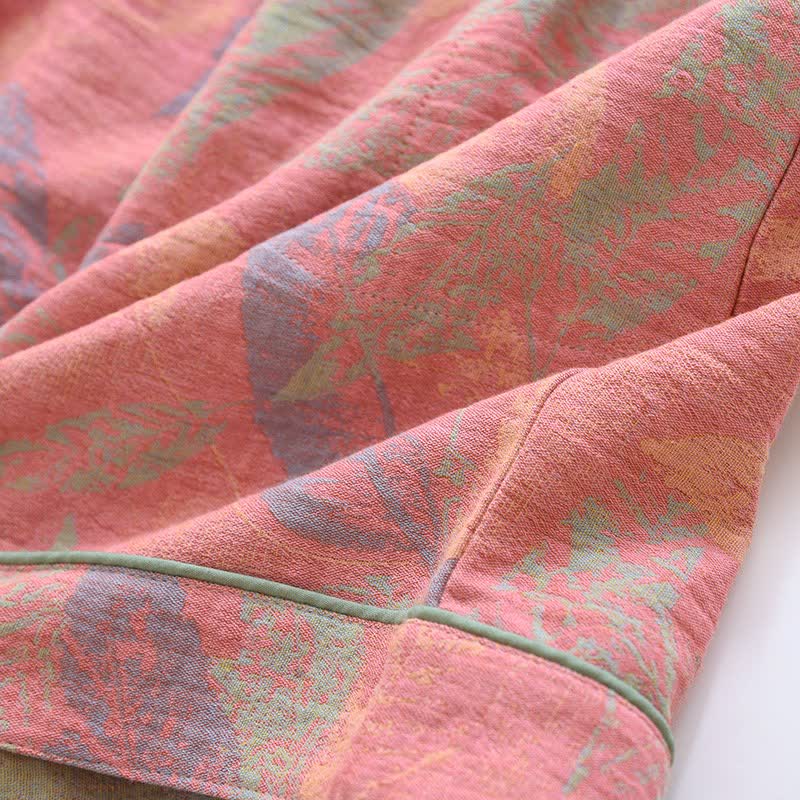 Artistic Leaf Cotton Gauze Pajama Shorts