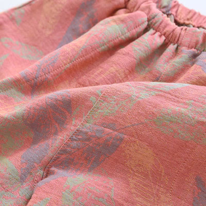Artistic Leaf Cotton Gauze Pajama Shorts